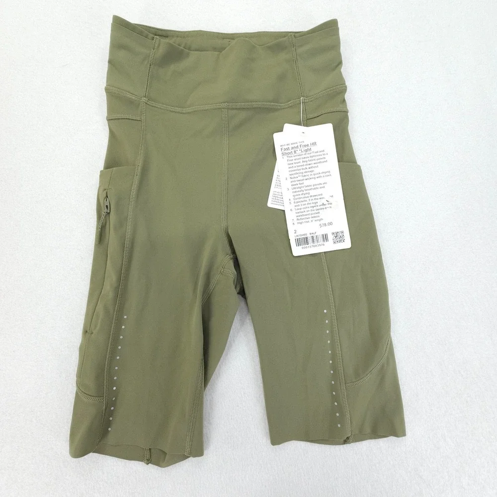Lululemon Shorts Womens 2 Bay Leaf Fast and Free HR 8 Inch Light NWT Running